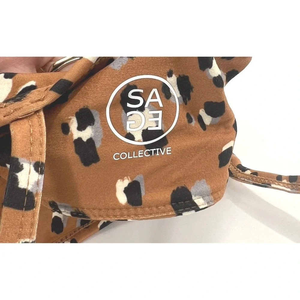 Sage Collective Sports Bra XS Lion Leopard Print Double Strap Padded NWT